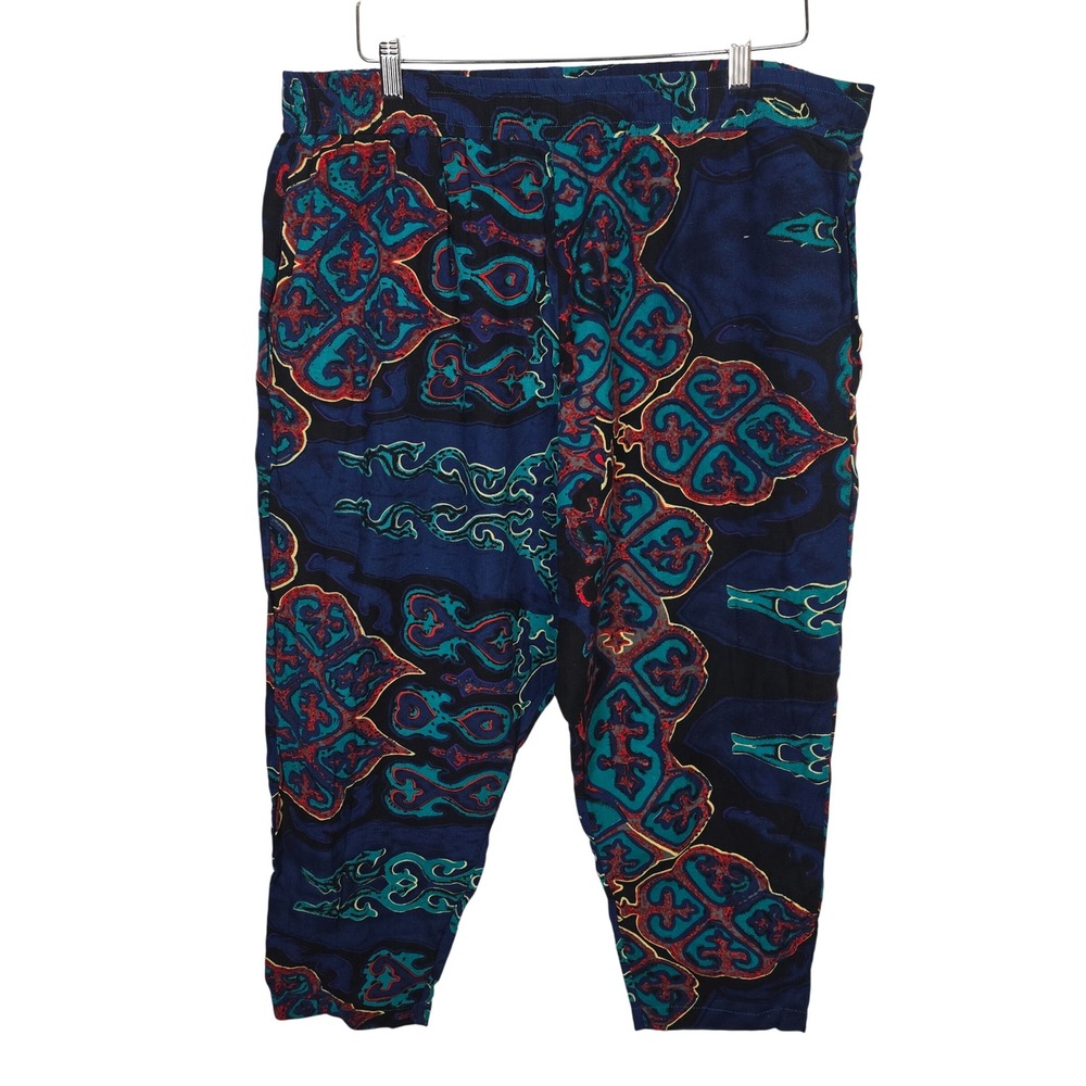 INCERUN‎ Mens XXL Blue Abstract Print Drop Crotch Harem Pants Cotton New